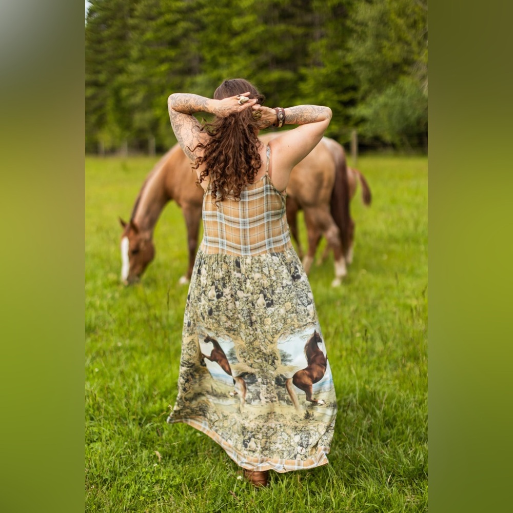 ⭐️Market of Stars⭐️ Born to Run Vintage Rustic Western Freedom Wear Horse Dress - Picture 9 of 12